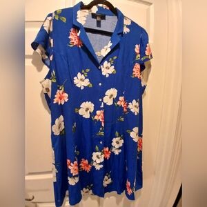 Forever 21 Royal Blue Floral Button-Up Tunic